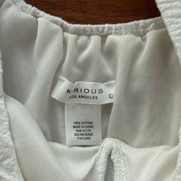 100% Cotton Kirious Los Angeles White Puff Sleeve On or Off the shoulder Top LG - Picture 2 of 8
